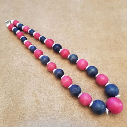 Vintage Red White & blue Wood bead Necklace
