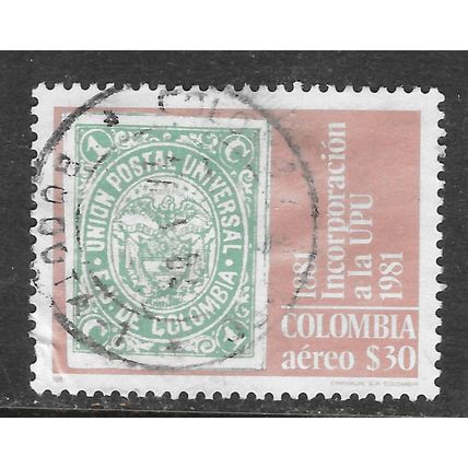 COLOMBIA 1981 STAMP ON 1881 CENTENARY USED fault