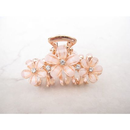 Small gold metal flower crystal hair claw bridal clip
