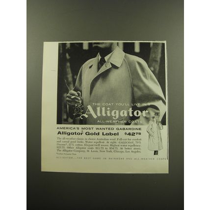 1959 Alligator Coats Ad - America's most wanted gabardine Alligator Gold Label