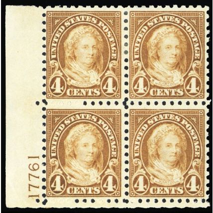 585, Mint VF HR 4¢ Plate Block of Four Stamps CV $300 * Stuart Katz