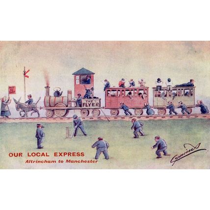 Our Local Express Altrincham To Manchester Train Railway Old Comic Postcard