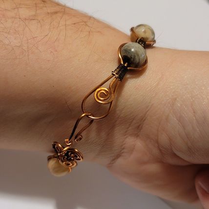 Handmade Wire Wrapped Cuff Sunstone Bead Bracelet