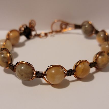 Handmade Wire Wrapped Cuff Sunstone Bead Bracelet