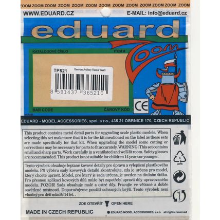EDUARD 1/35 PHOTO ETCHED WWII GERMAN ARTILLERY RANKS