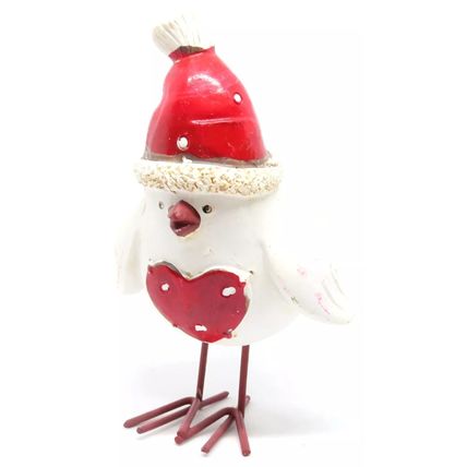 Christmas Bird Ornament Wearing a Red Santa Hat 11.5 cm - Festive Gift Holiday