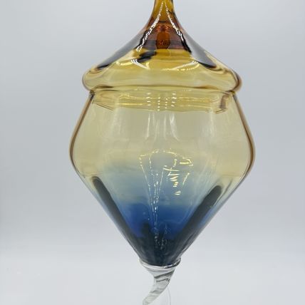 MCM Italian Empoli art Glass Apothecary Jar multicolor amber blue compote 16”