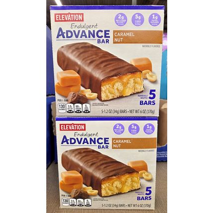 Elevation Endulgent Advance Bar Caramel Nut 6oz 170g (2 Boxes)