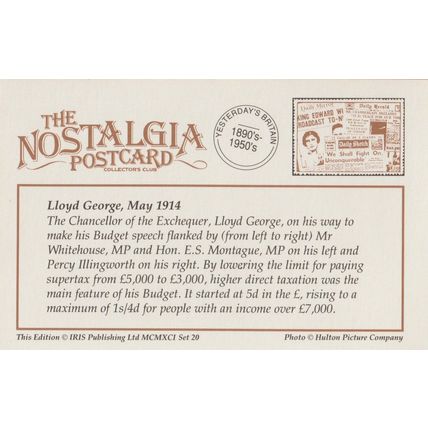 Postcard Lloyd George 1914 Liberal MP British Chancellor of Exchequer Nostalgia