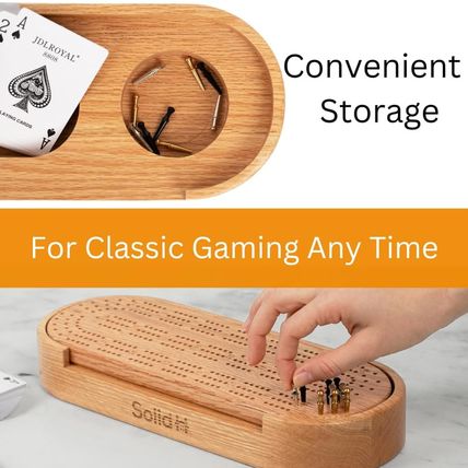 Premium Oak Cribbage Board Game Set -Unique Includes Playing Cards, Metal Pegs,
