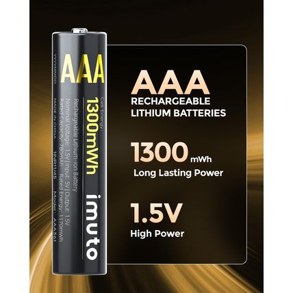 Imuto Rechargeable AAA Batteries Lithium 8 Pack with Fast Charger,1300Mwh 1.5V C