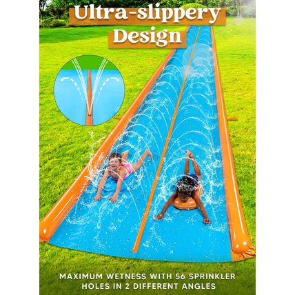 Sloosh Double Lane Water Slide,25Ft X 6Ft Heavy Duty Lawn Water Slip and Slide w