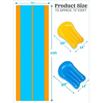 Sloosh Double Lane Water Slide,25Ft X 6Ft Heavy Duty Lawn Water Slip and Slide w