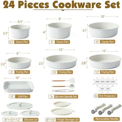 SENSARTE 24 Piece Pots and Pans Set, Nonstick Detachable Handle Cookware, Induct