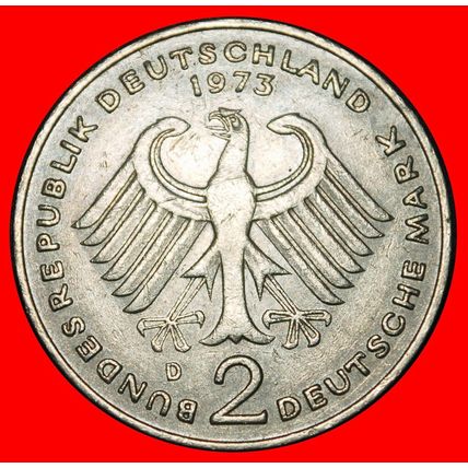 Ⰶ HEUSS (1884-1963):GERMANY★2 MARKS 1973D BAVARIA 1949-1969★LOW START★NO RESERVE