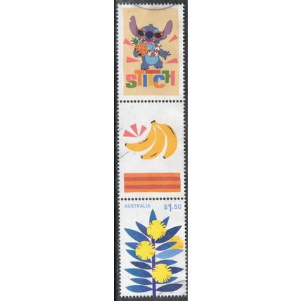 AUSTRALIA: 2025 DISNEY'S STITCH, USED WATTLE STAMP + GUTTER & STITCH TAB 40/41