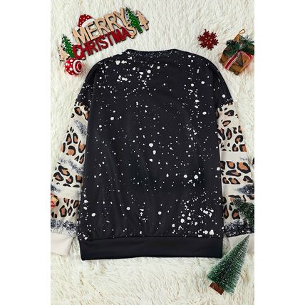 Black Believe Santa Clause Bleach Print Graphic Sweatshirt