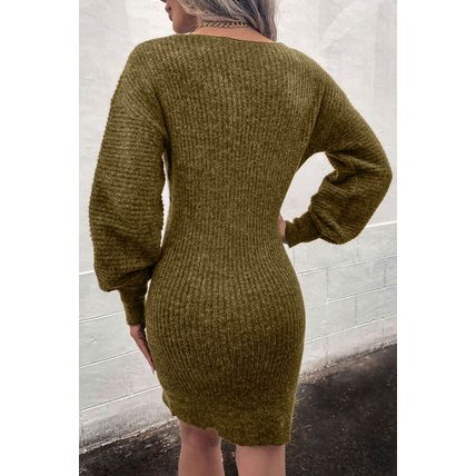 Green V Neck Bodycon Sweater Dress