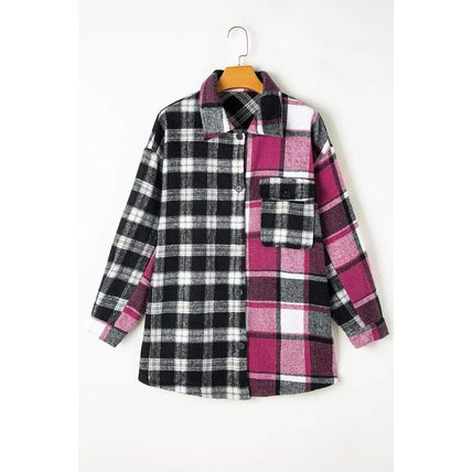 Black Plaid Colorblock Loose Shacket