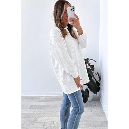 White Cable Textured Loose Plus Size Sweatshirt