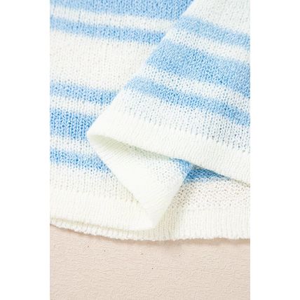 Sky Blue Stripe Boxy Fit Wide Sleeve Sweater T Shirt