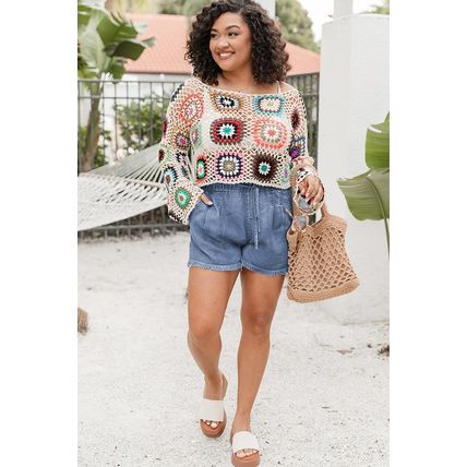 Dusk Blue Raw Hem Lace-up High Waist Plus Size Denim Shorts