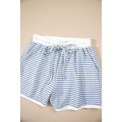 Myosotis Contrast Trim Striped Vest Drawstring Shorts Set