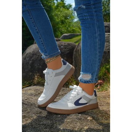 Navy Blue Color Contrast PU Leather Lace-up Sneakers