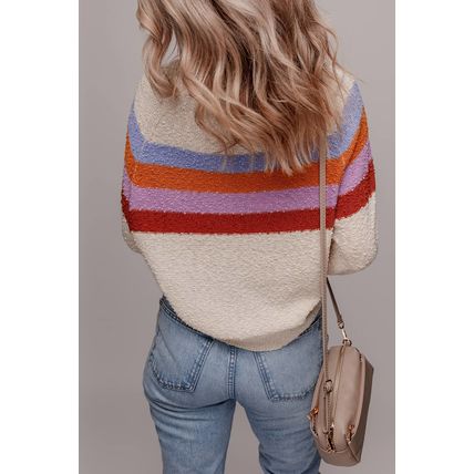 Jet Stream Striped Color Block Loose Sleeve Chic Sweater