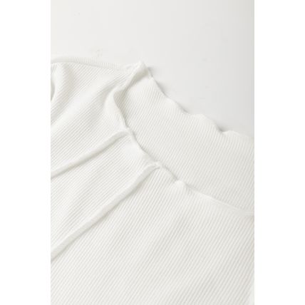 White Exposed Seam Ribbed Knit Slim Fit Long Sleeve Top