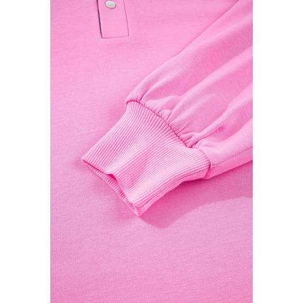 Pink Contrast Striped Collar Patchwork Puff Sleeve Ruffle Hem Mini Dress