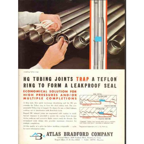 atlas bradford company 1962 hg tubing joints teflon ring vintage ad