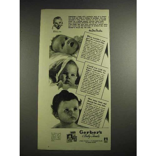 1941 Gerber's Baby Food Ad - Cereal, Vegetables