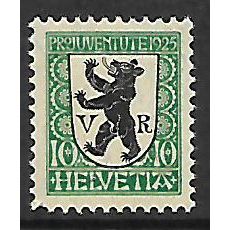 SWITZERLAND 1925 COAT OF ARMS 10 + 10c BLACK & GREEN SG J33 M MINT