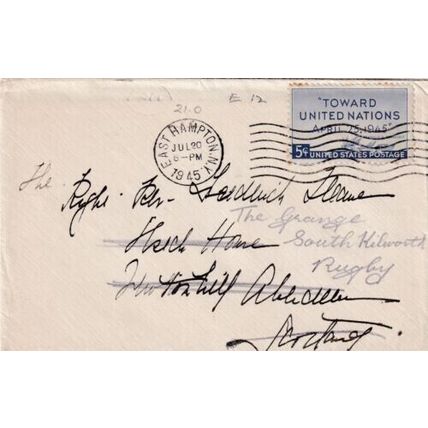 United States 1945 East Hampton NY-Rugby UK Cover East Hampton cancel written