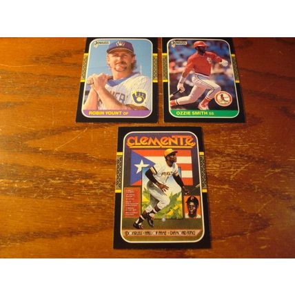 1986-1987 Donruss, 3-Cards, HOFers, OZZIE SMITH/YOUNT/CLEMENTE