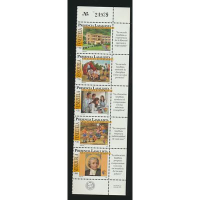 Venezuela Stamp Scott #1516, Mint Never Hinged, Strip of 5, Half Miniature Sheet