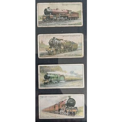 12 Steam Trains Will's Cigarette Cards, framed, retro, vintage