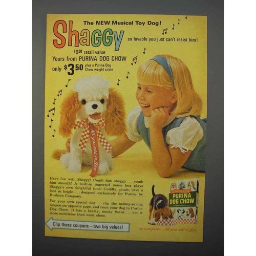 1966 Purina Dog Chow Ad - Shaggy Musical Toy Dog