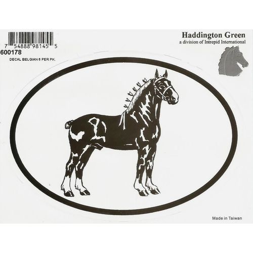 Equine Discipline Oval Vinyl Decal Black & White Sticker - Belgian Draft Horse