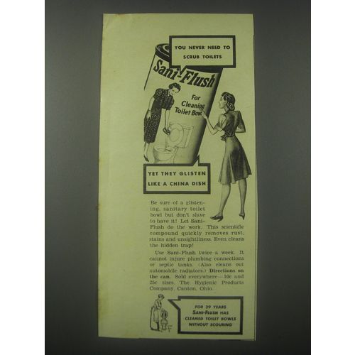 1941 Sani-flush Toilet Cleaner Ad - You never need to scrub toilets