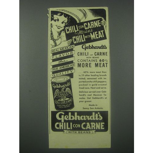 1941 Gebhardt's Chili Con Carne Ad - Chili con Carne means Chili with Meat