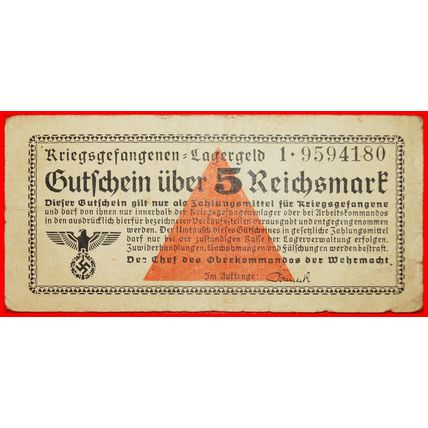 MILITARY PRISONER CAMPS: GERMANY ★ 5 REICHMARK (1939-1945)! LOW START★NO RESERVE