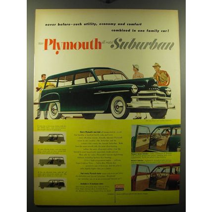 1950 Plymouth Special Suburban Ad - never before - such utility, economy