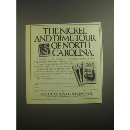 1979 North Carolina Tourism Ad - The nickel and dime tour of North Carolina