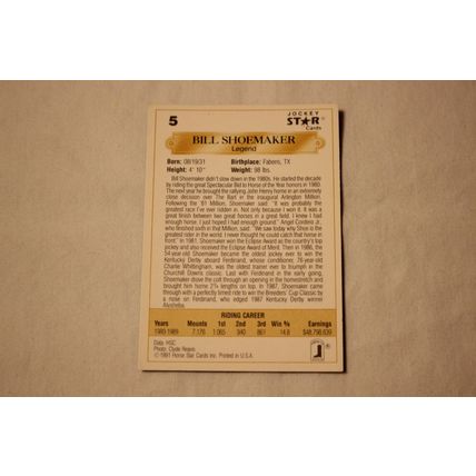 Bill Shoemaker 1991 Jockey Star NO. 5
