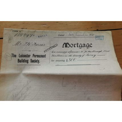 Vintage London Mortgage Document For 71 Marlborough Road Wimbledon Surrey 1931