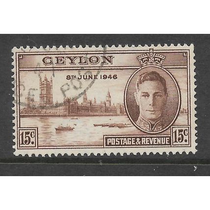 CEYLON 1946 VICTORY 15c BROWN SG 401 FINE USED