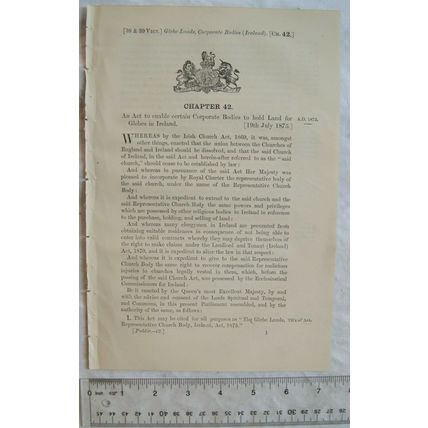 1875 Act of Parliament: Corporate Bodies to hold Land for Glebes, Ireland