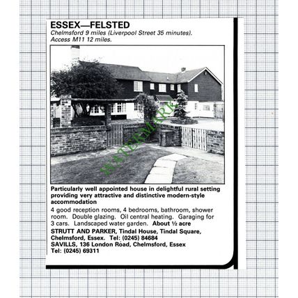 Felsted Essex House Sale Advert - 1981 Cutting